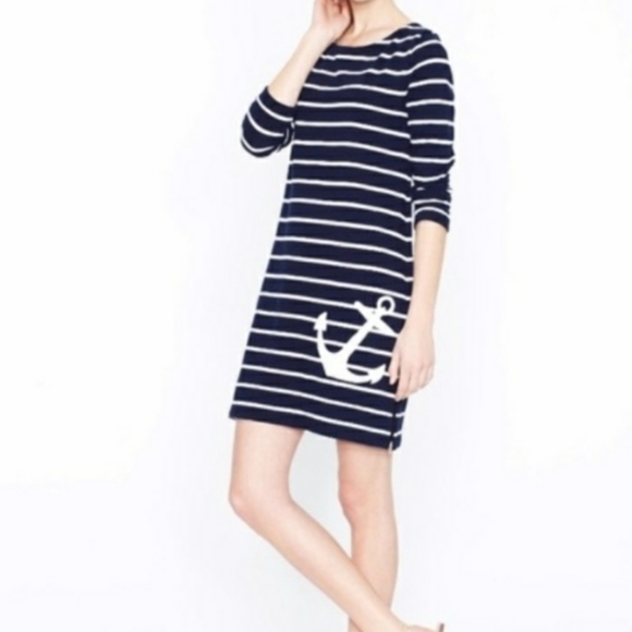 J. CREW Maritime Anchor Dress Navy Blue White Stripe 100% Cotton Nautical S - Picture 5 of 5